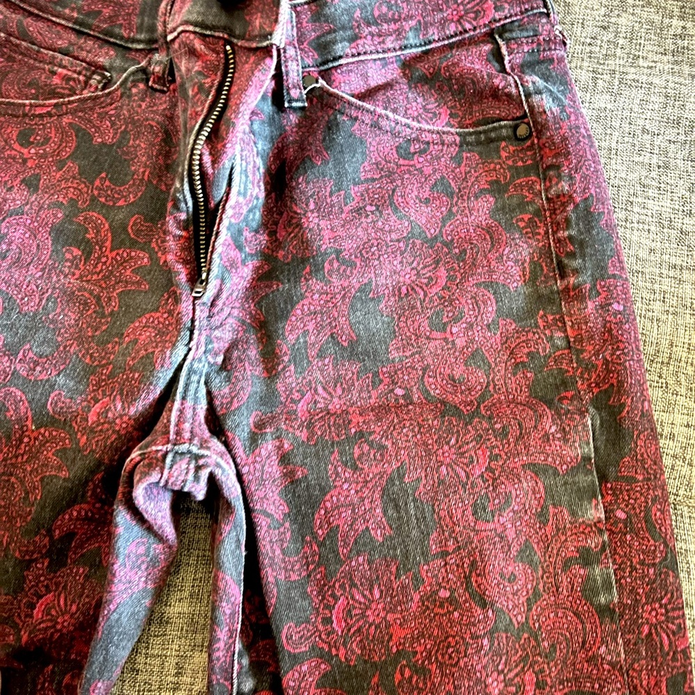 Burgundy flowered jeans worn once